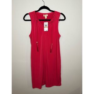 Michael Kors Women Tank Dress A-Line Sleeveless V-Neck Drawstring Tassel Size S